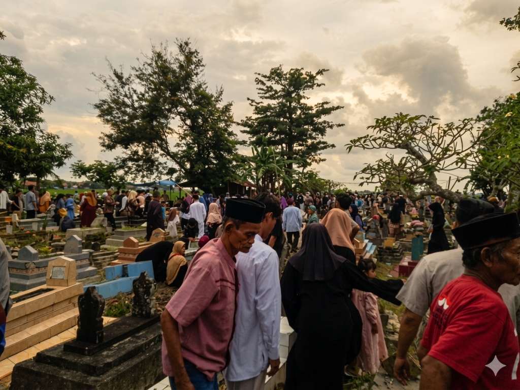 Suasana khidmat menyelimuti Pemakaman Umum (TPU) Buyut Asem, Desa Panyindangan Kulon, Kecamatan Sindang, Kabupaten Indramayu